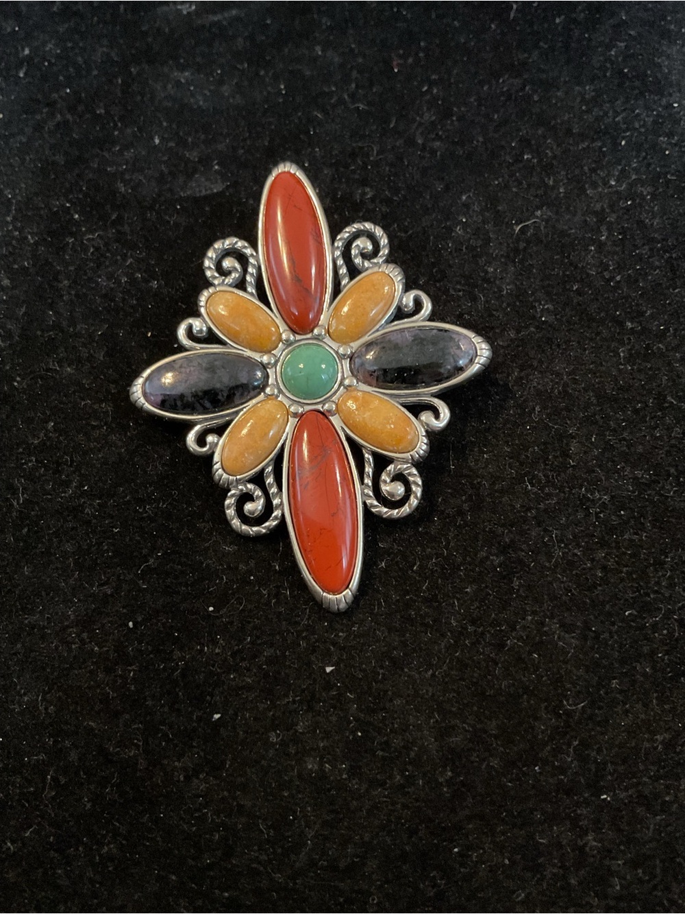 Carolyn Pollack Multistone Floral Brooch in Red, Yellow, Purple and Turquoise